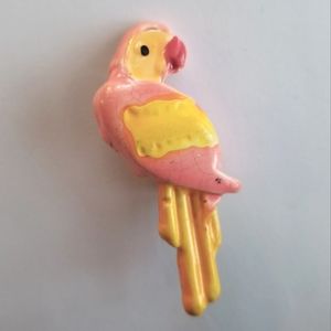 Vintage parrot bird brooch pink yellow pin vaporwave